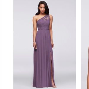 Wisteria - Long one shoulder lace bridesmaid dress